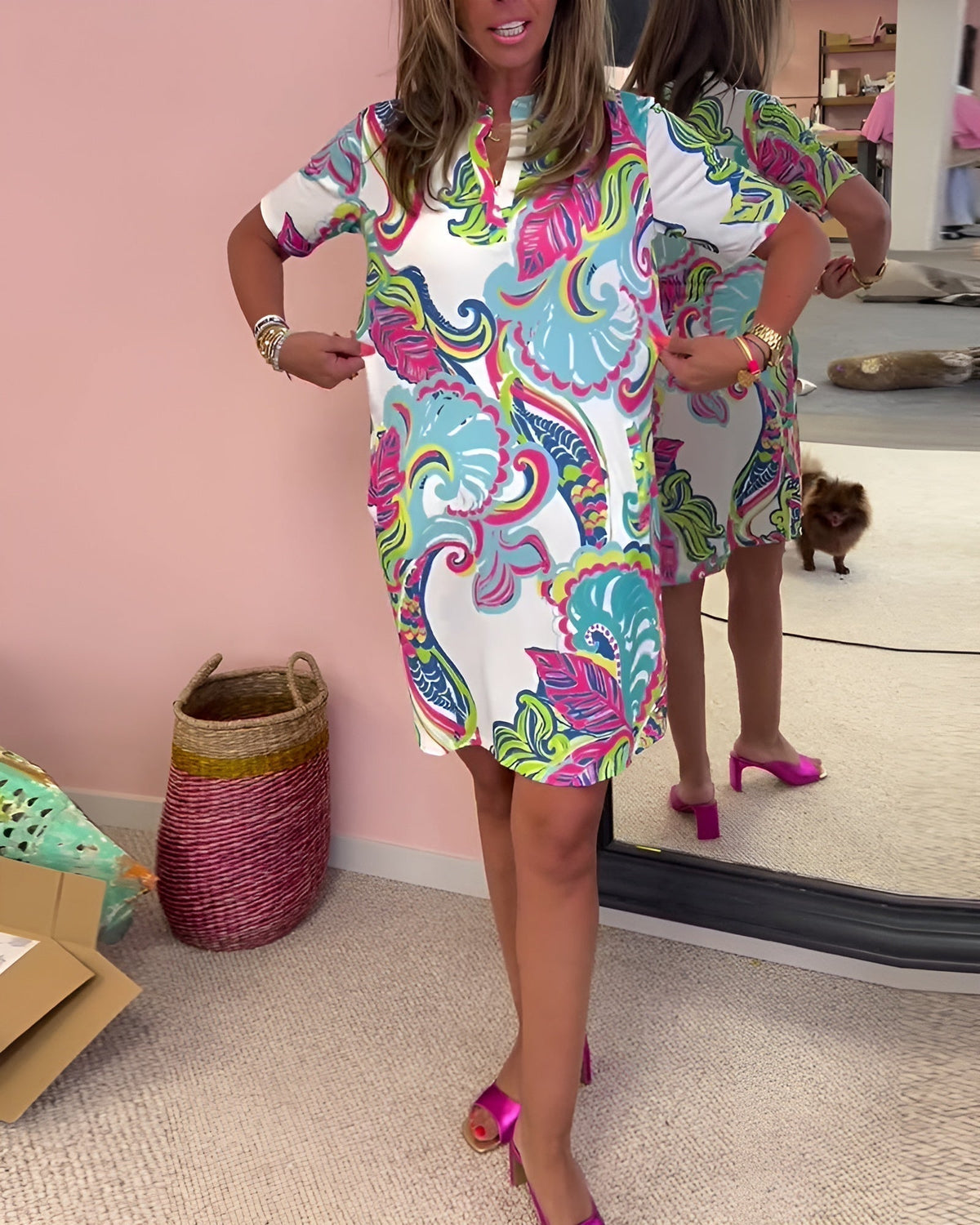 Colette | Relaxed Tropical Print Short Sleeve Midi Dress